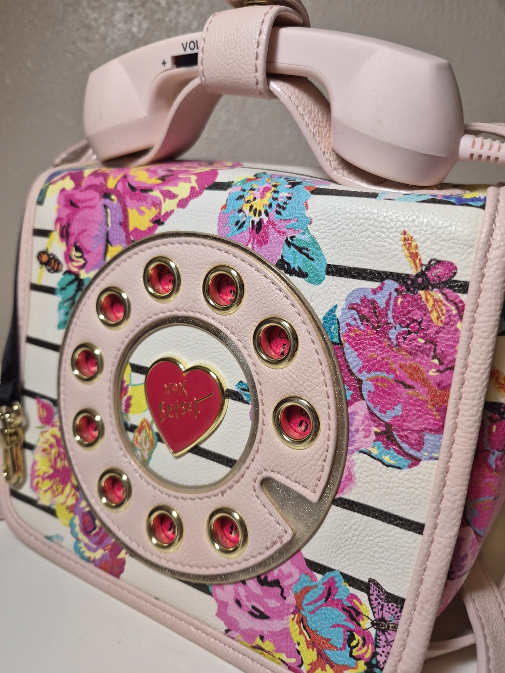 Betsey Johnson Pink Floral Retro Phone Crossbody Bag with Gold Accents - Picture 6 of 10